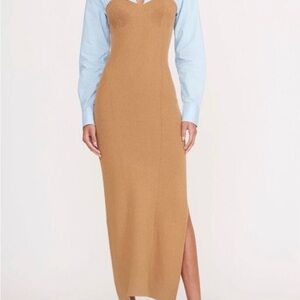 STAUD Hazel Light Blue and Tan Midi Dress | Size M | NWOT